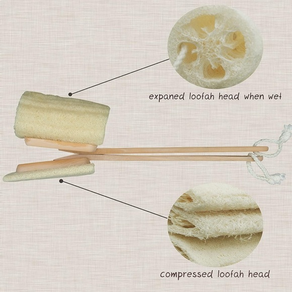 New - Natural Exfoliating Loofah Back Sponge Scrubber w/ Long Wooden Handle - Picture 2 of 6